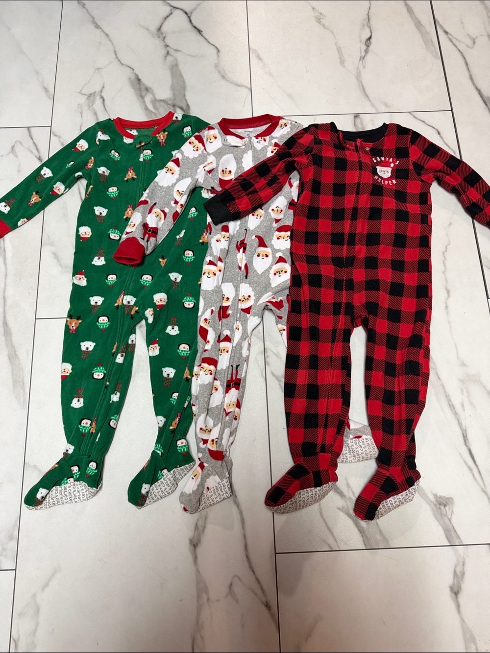 Carter's Kids Holiday Fleece Footed Pajama Set - Green, Gray, Red Size 3T